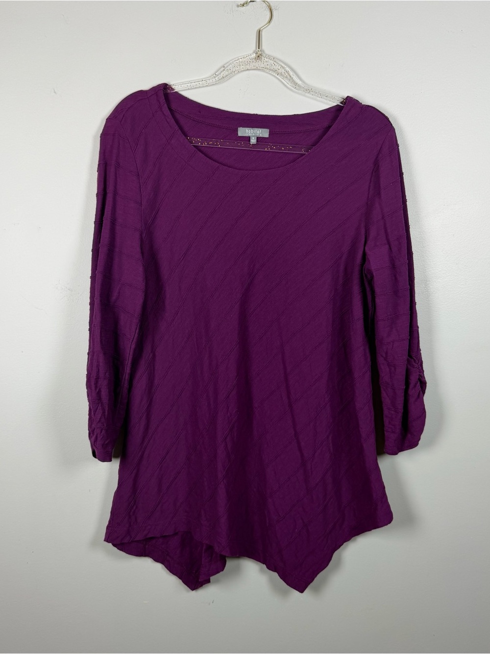 Habitat Purple Stripes Cotton 3/4 Sleeves Asymmetrical Top Tunic Artsy Medium